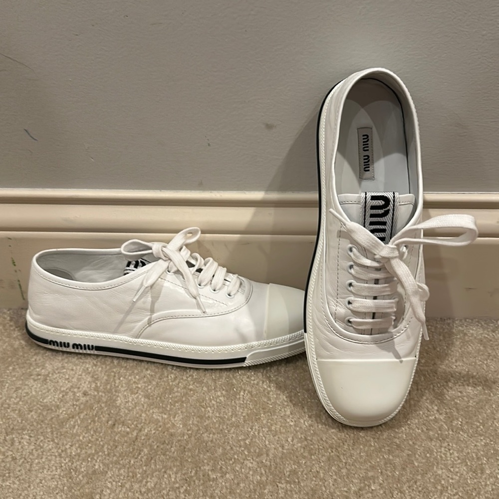 Miu Miu white leather lace up shoes size 39 1/2
